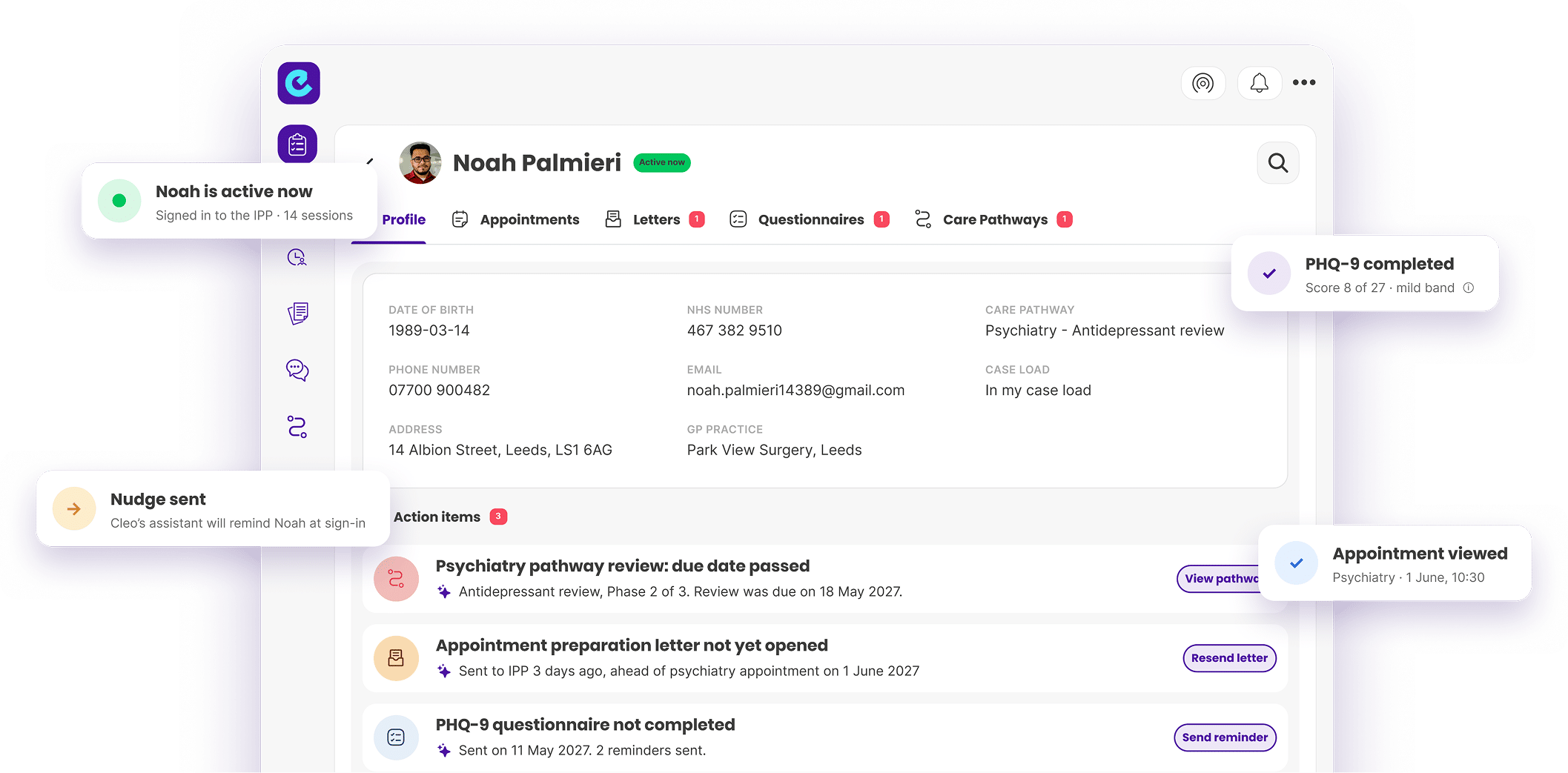 dashboard cleo clearer view for clinicians